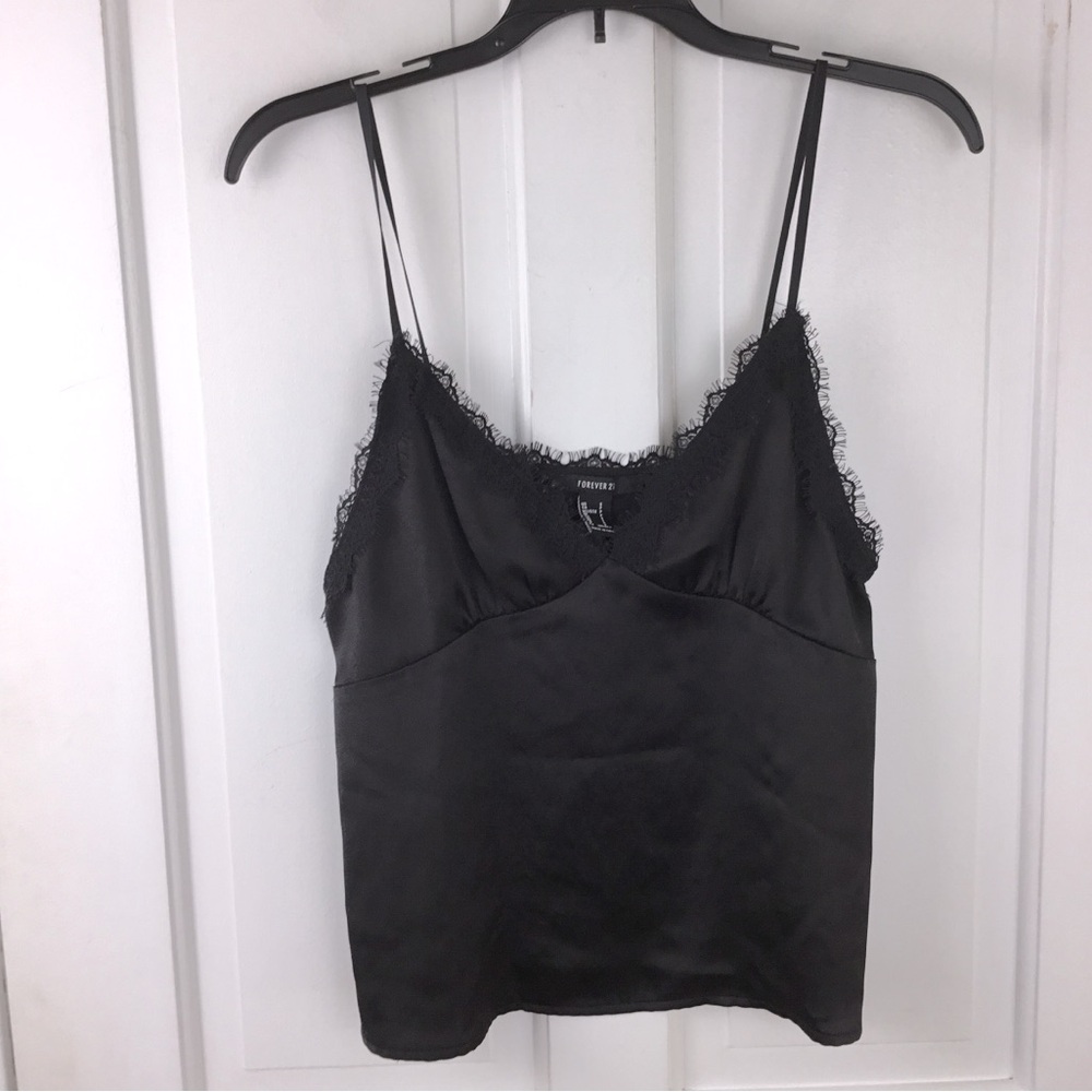 Vintage Forever Twenty One Babydoll Cami Top Whimsigoth Black Lace Trim Y2K Sz S
